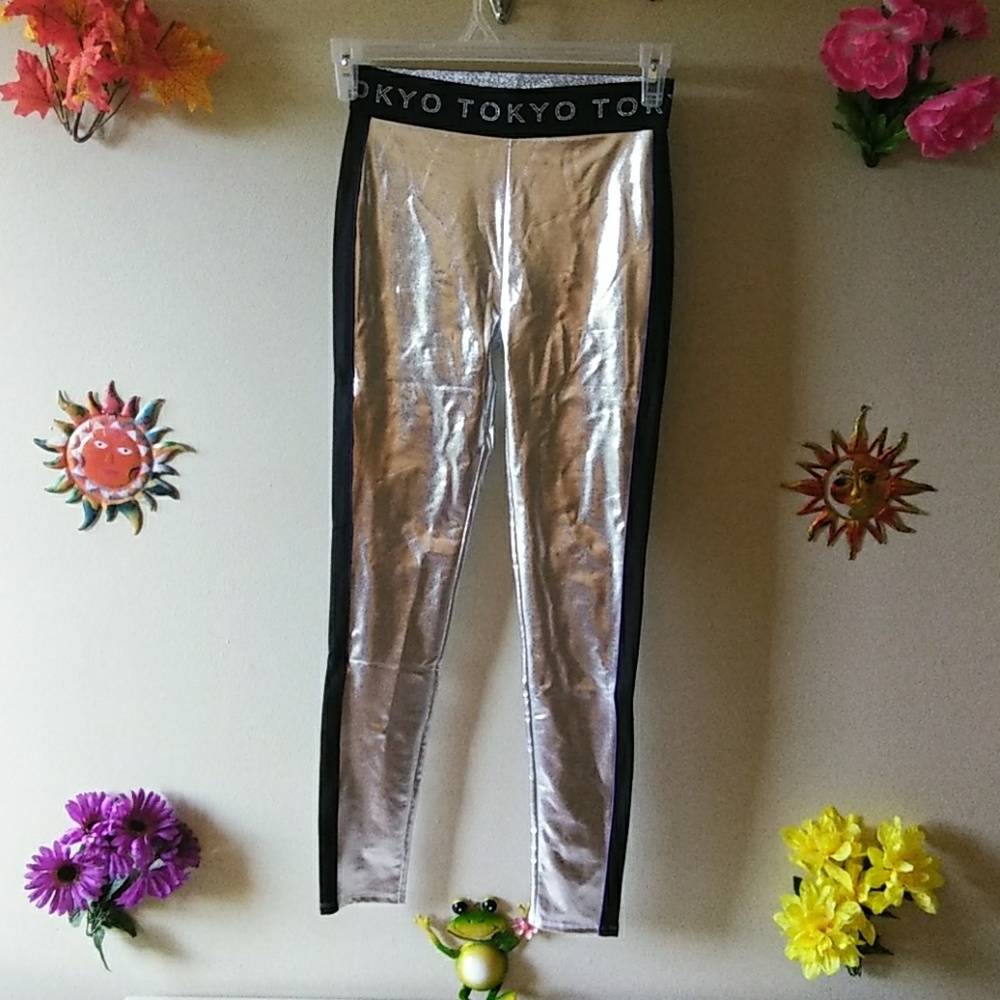 Forever 21 "Tokyo" bright silver leggings
